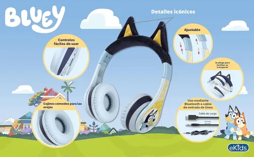 Vista 2 de Auriculares Bluetooth Bluetooth Bluetooth para niños, auriculares inalámbricos con reducción de volumen para la escuela, el hogar o viajes (azul)