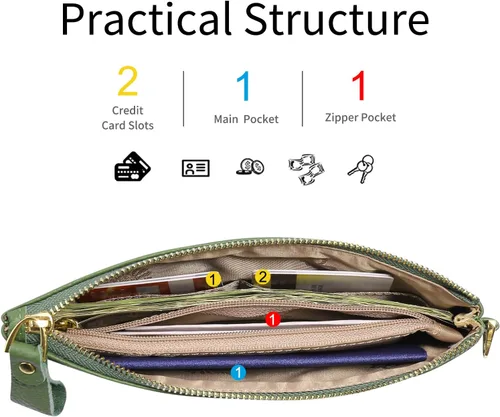 Vista 2 de GOIACII Carteras para mujer con bloqueo RFID, ultra delgado, de cuero real, tarjetero para tarjetas de crédito, embrague, 3-2020-verde-2, Bolso