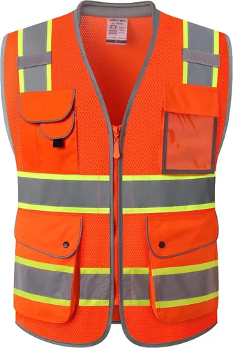 Vista 44 de JKSafety Chaleco de seguridad frontal con cremallera de alta visibilidad Clase 2 de 9 bolsillos con tiras reflectantes, cumple con las normas