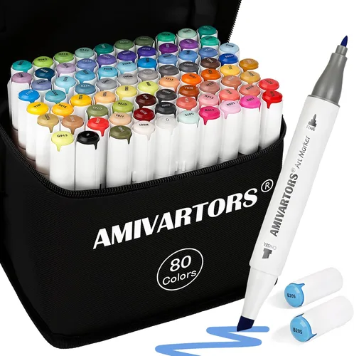 Marcadores de alcohol de 80 colores, cincel y puntas finas para colorear para adultos | 2.8g Large Ink Capacity, Dual Tip Alcohol-based for