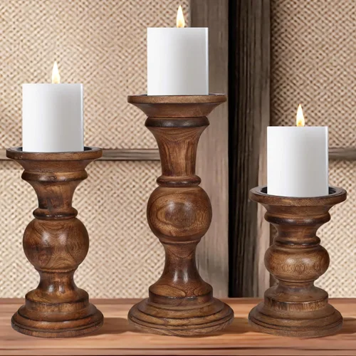 Vista 20 de Portavelas de madera para velas de pilar, columnas torneadas redondeadas, maderas sostenibles, estilo campestre, ideal para reiki, aromaterapia