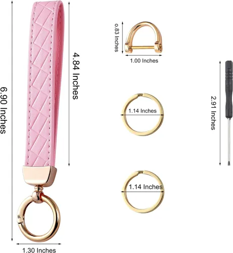 Vista 2 de Weixiltc Llavero de cuero con 2 llaveros y anillo en D antipérdida, llavero para mujer