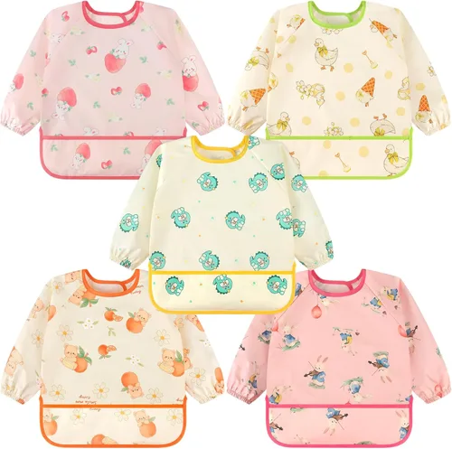 Vista 8 de Accmor 5 Pack Long Sleeve Bibs, Baby Smock Waterproof Sleeved Bib Smock for Baby Toddler 6-36 Months