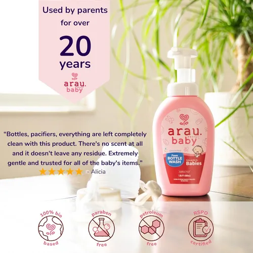 Vista 5 de Arau Baby Repuesto de espuma sin perfume, biberón y jabón para platos a base de plantas naturales, sin fragancia ni aditivos artificiales, suave