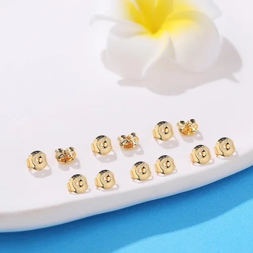 Vista 5 de 12 piezas de repuesto para aretes de plata de ley 925, hipoalergénicos, seguros y con cierre de oreja para tachuelas, color dorado