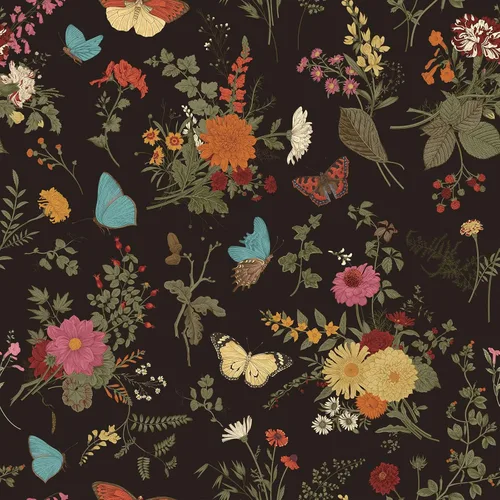 VEELIKE Papel pintado de caléndulas oscuras, mariposas negras vintage, 17.7 x 118 pulgadas, mural de pared floral extraíble, papel de contacto