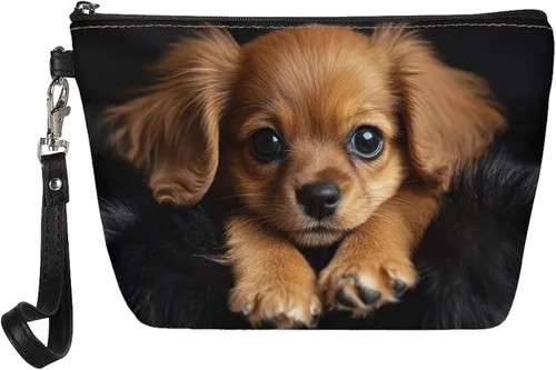 Vista 20 de Howilath Abstract Art Cat Cosmetic Pouch for Women PU Leather Toiletry Storage Bag Trapezoid Makeup Bags with Wrist Strap