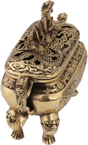 Vista 4 de Incienso de carbón, 1 unidad, soporte de incienso de bronce antiguo, incienso de dragón chino de cobre para decoración del hogar