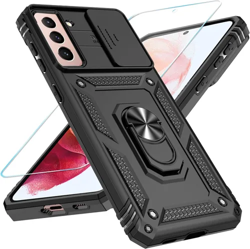 Vista 55 de SunStory Funda para Samsung Galaxy S21 con protector de pantalla HD, funda para cámara deslizante y soporte de anillo giratorio, grado militar
