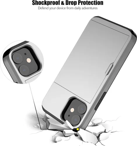 Vista 5 de Nvollnoe Funda para iPhone 12 Mini con tarjetero resistente de protección de doble capa a prueba de golpes con ranura para tarjeta oculta delgada