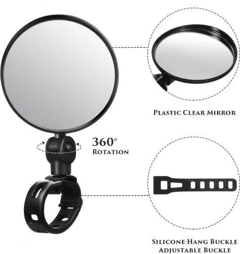 Vista 3 de 2 Pieces Bike Mirror Cycling Rear Mirror Adjustable 360 Degree Rotatable Handlebar Rearview Bicycle Mirrors Shockproof Wide Angle Acrylic Convex