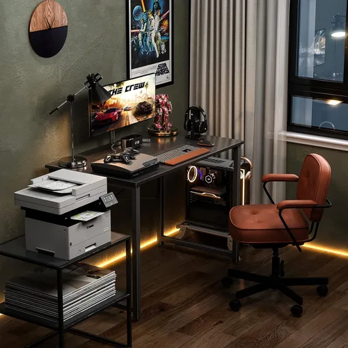 Vista 4 de Coleshome - Escritorio para computadora de 32 pulgadas, escritorio moderno de estilo simple para oficina en casa, escritorio estudiantil, color negro