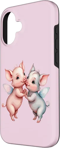 Vista 2 de iPhone 16 Cerdos Amantes Piglet Pareja Besando Lindo Corazón Día de San Valentín Caso