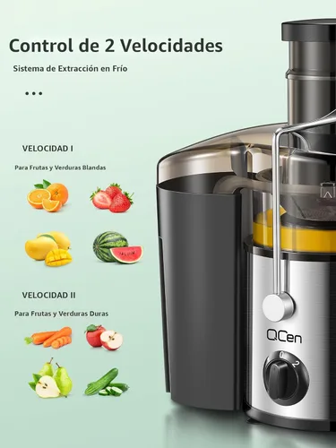Vista 3 de QCen Máquina exprimidora, extractor centrífugo de 500 W con canal de alimentación de boca ancha de 3 pulgadas para frutas y verduras, fácil