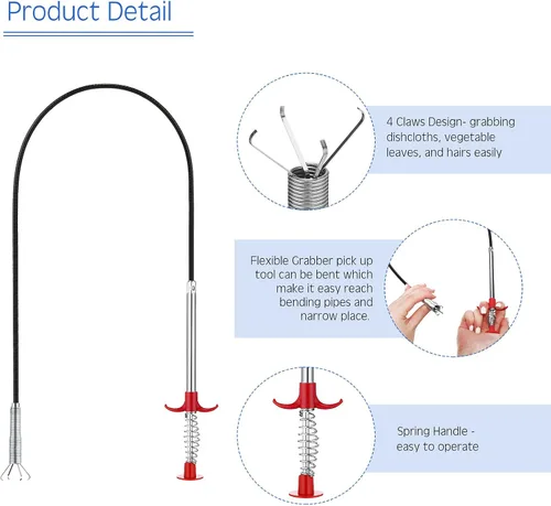 Vista 3 de Juego de 4 herramientas telescópicas de recogida de imanes extensibles, herramienta de agarre de garras extensible, resorte flexible, espejo