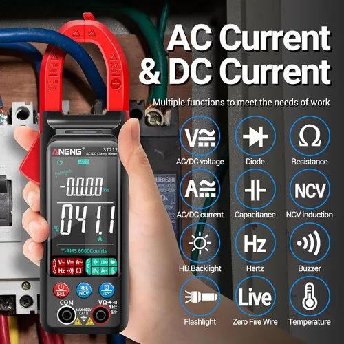Vista 2 de ANENG TRMS Multímetro, 600A AC/DC Clamp Meter, Auto Ranging, NCV, Temperatura True RMS Amp Meter 6000 Counts Measures AC/DC