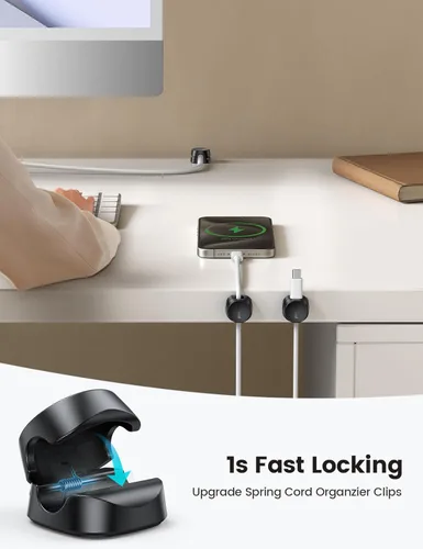 Vista 2 de Lamicall - Organizador de cables [1s Lock] Clips de soporte de cables de resorte, paquete de 6 clips de organización de cables de escritorio, cable