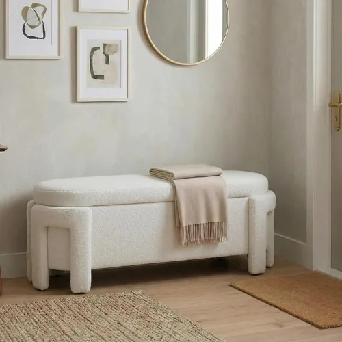 Vista 16 de Kmax Banco Otomán de Almacenamiento de 50", Banco de Entrada Moderno de Piel Sintética Bouclé, Banco Tapizado Cómodo al Pie de la Cama para Pasillo