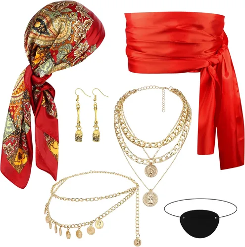 Pirate Costume Accessories Women Red Patterned