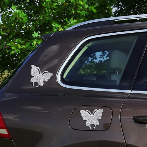 Vista 6 de Frienda 4 Piezas Calcomanías de Cristal para Automóvil Mariposa Brillante con Diamantes de Imitación Calcomanías para Mujeres Calcomanías