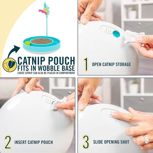 Vista 5 de OurPets - Juguete para gatos Wobble Scratch Track - Juguetes interactivos para gatos de interior con pista de bolas que rueda; varita de plumas