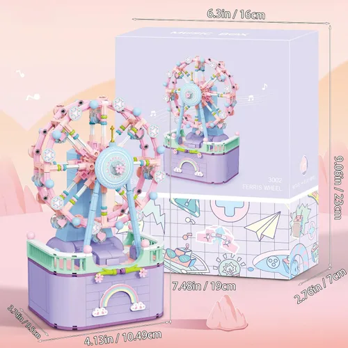 Vista 5 de Caja de Música Juguetes de Construcción, Rueda Ferris Giratoria DIY Bloques de Construcción para Niñas y Niños de 6-12 Años, 710 piezas, San