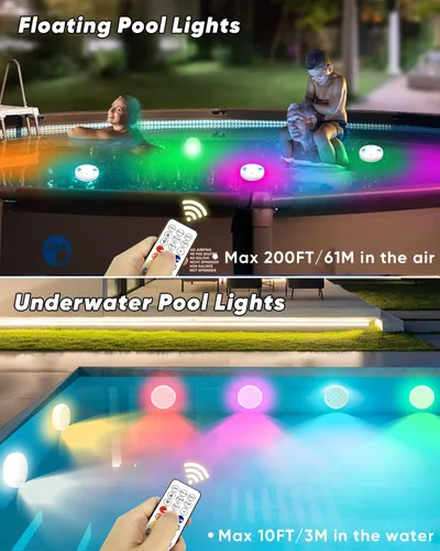 Vista 2 de Luces de piscina, luces LED sumergibles recargables actualizadas con control remoto, 16 colores IP68, luz subacuática impermeable para piscina