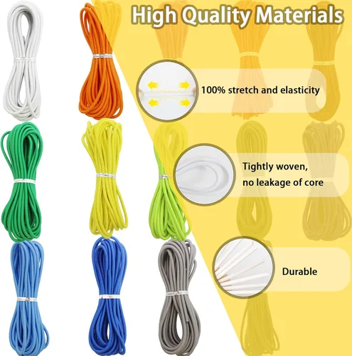 Vista 3 de Cuerdas elásticas de colores de 0.118 in 1/8 pulgadas 210 pies, cuerda elástica redonda pesada para cuentas de poni, pulseras de cuentas de silcona