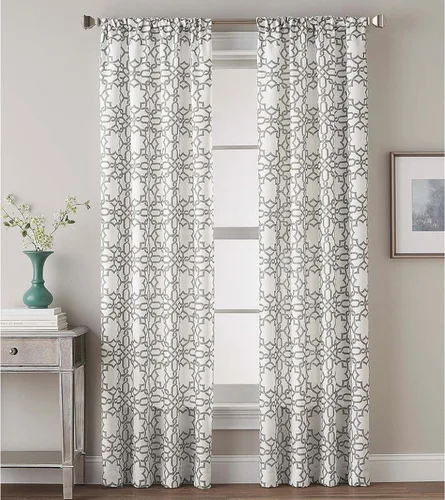 Vista 7 de CHF Lotus Harmony - Cortina con estampado geométrico, 63 pulgadas, lino