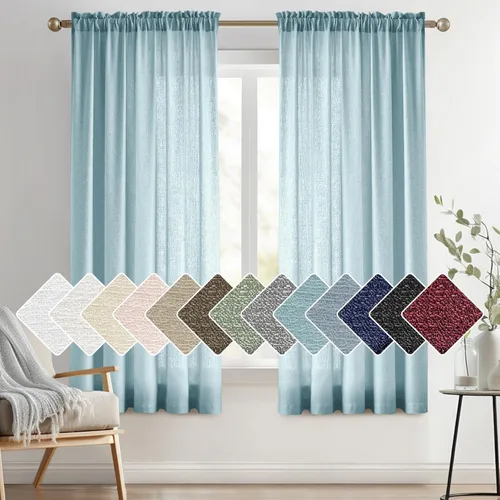 Vista 25 de Melodieux Cortinas semitraslúcidas blancas de 24 pulgadas de largo para cocina, cafetería, dormitorio, ventanas pequeñas, con bolsillo para barra