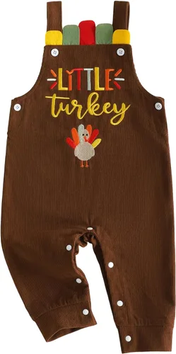 YINGISFITM Traje de Acción de Gracias para bebé, overol de pavo Poco Pavo Marrón