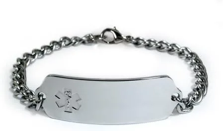 Vista 4 de Myastthenia Gravis Medical ID Alert Bracelet with Embossed Emblema de Acero Inoxidable. Estilo: Clásico Amplio, Serie Premium.