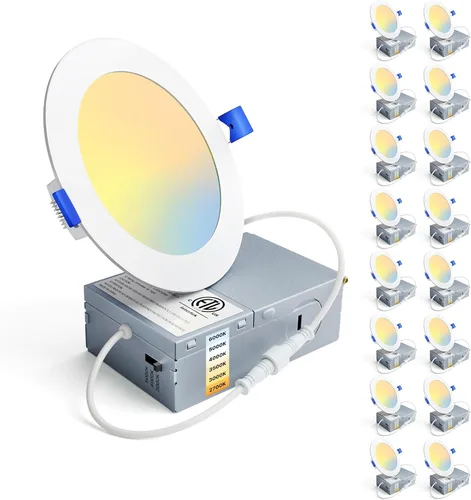 Vista 8 de Ensenior Paquete de 16 luces LED empotrables de techo de 4 pulgadas, 2700 K blanco suave, regulable, 750 lm 9 W 120 V, luz descendente de oblea sin