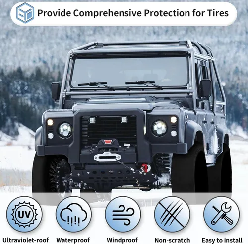 Vista 4 de OutdoorLines Juego de 4 fundas impermeables para neumáticos de repuesto, a prueba de rayos UV, resistentes al viento, para RV, Jeep, remolques