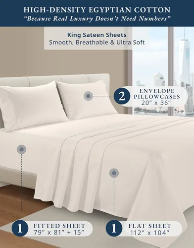 Vista 439 de LANE LINEN - Sábanas individual 100% algodón egipcio suave, cómodo y grueso de calidad de hotel, costuras reforzadas totalmente elásticas, sin