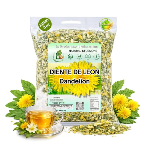 Diente de León - Té de hierbas – Hoja suelta de diente de león – 4 oz (113 g) – 100% natural, vegano, sin OMG, sin cafeína – Infusión de hierbas