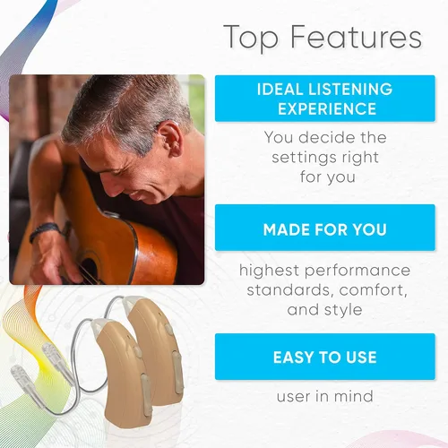 Vista 5 de Tweak Focus+T - Dispositivo de audífonos OTC con modos de escucha programados para control de volumen de sonido personal Con kit de accesorios