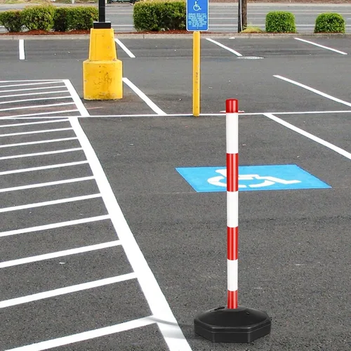 Vista 6 de GANAZONO Columna de advertencia con base rellenable de agua, poste de delineador de tráfico de pila elástica para seguridad vial y uso al aire