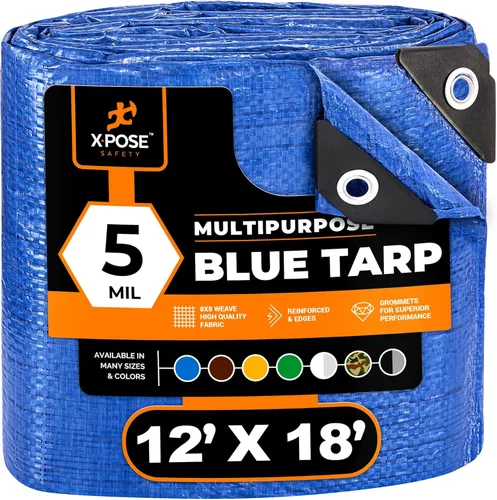 Vista 152 de Xpose Safety - Lona de polietileno ligera azul – Funda protectora multiusos, paño de goteo – duradero, impermeable, resistente a la intemperie