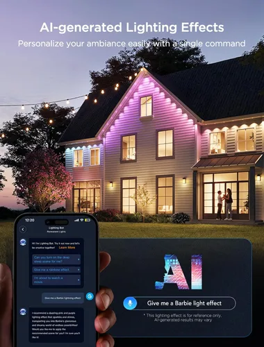 Vista 3 de Govee 2 luces permanentes para exteriores, luces RGBIC de 50 pies para exteriores con 36 luces LED, IP67 impermeable, 100 modos de escena con 40 lm