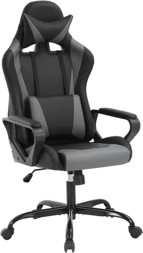 Vista 8 de Dopinmin Silla ergonómica de piel sintética para videojuegos, silla de computadora para deportes electrónicos, silla de jefe con cojín lumbar