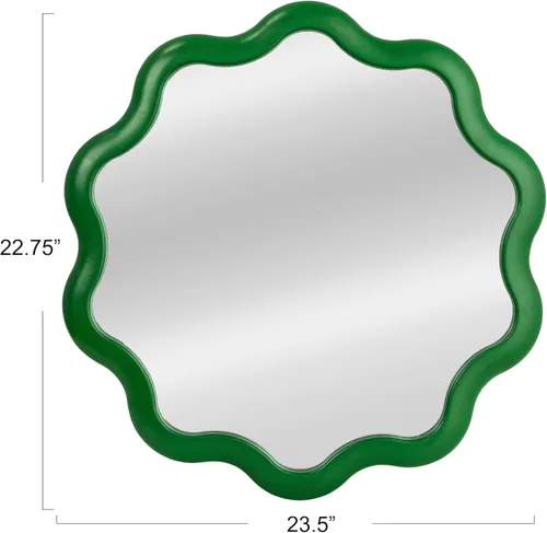 Vista 2 de Creative Co-Op WavyScalloped - Espejo de pared ondulado de madera, verde