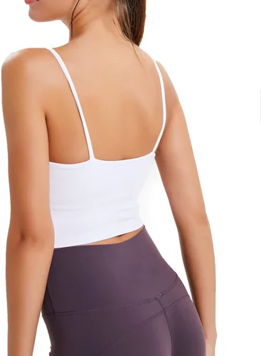 Vista 4 de Lemedy - Camiseta sin mangas y con brasier con relleno para mujer, para correr, hacer yoga y entrenar.