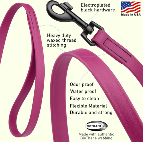Vista 2 de Dogline Biothane - Correa impermeable para perro, correa de nailon con revestimiento fuerte, con herrajes negros, a prueba de olores, fácil