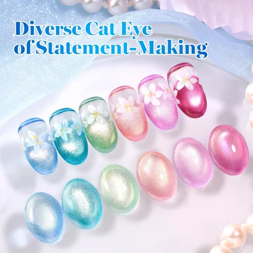 Vista 4 de Beetles Crystal Garden - Juego de esmaltes de uñas de gel de ojo de gato, 6 colores de 0.5 onzas líquidas, kit de esmalte de gel de primavera de azul