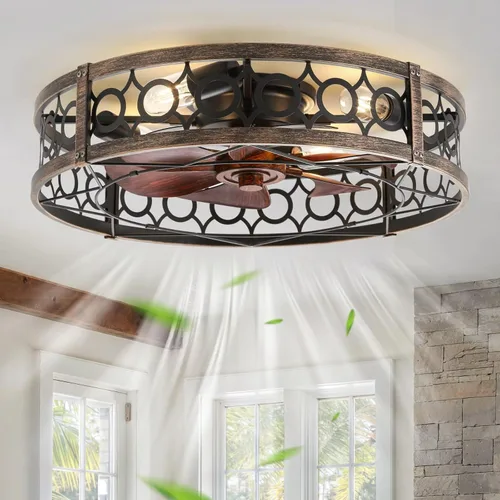 Vista 13 de LEDIARY Ventilador de Techo Enjaulado con Luz y Control Remoto, Ventiladores de Techo Pequeños de 16 Pulgadas de Bajo Perfil con Luces, Ventilador