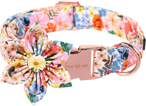 Vista 13 de Collar de perro de Halloween de estilo único con arco de flores de Unique Style Paws, collar de calabaza de algodón para perros pequeños, medianos