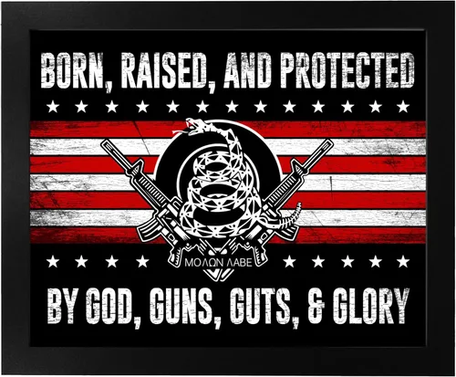 Vista 6 de Born, Raised & Protected By God 2nd Amendment American Flag Patriotic Military Wall Art Print Man Cave Office Garage Home Decor 14x11 Impresión sin
