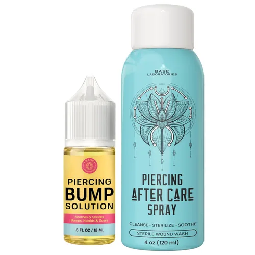BASE LABORATORIES Kit de cuidado posterior para piercing: aceite de solución de queloide y perforación (0.5 fl oz) + spray de cuidado posterior para