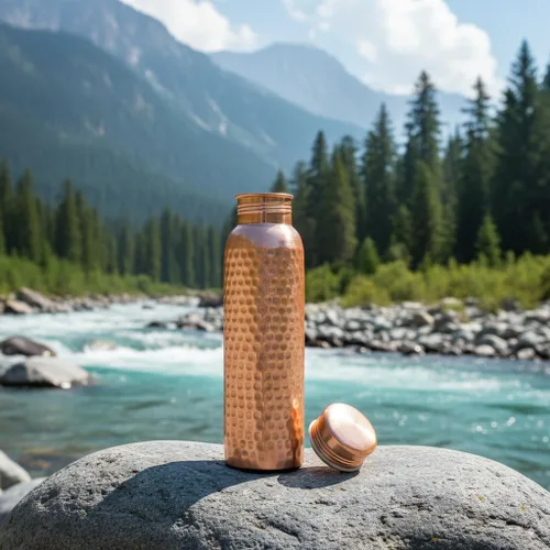 Vista 5 de Cobre 100% puro Acabado martillado hecho a mano Beneficios ayurvédicos A prueba de fugas Construcción de calibre pesado